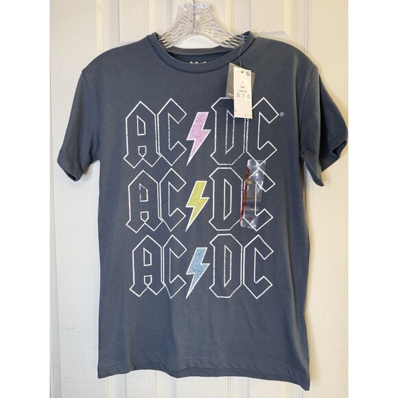 AC/DC Graphic T-Shirt XS Gray Lightning Bolts Grayson Threads  Women’s Rock Tee - Picture 1 of 6